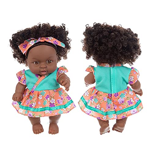 Runfun Juguete De Simulación Muñeca Negro Africano Niña del Negro Realista De La Muñeca De 20 Cm con Regalos De La Flor De Naranja Verde Falda para Niños Festivales Plantas Artificiales Al Aire Libre