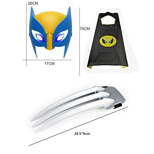 RUTXE 1 par de Garras de Wolverine Garras de Lobezno para niños máscara de Capa de Wolverine Juego de Garras (Juego de 3 Piezas) con Accesorios de Cosplay de película para la Mascarada de Halloween