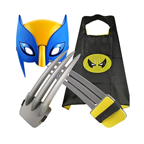 RUTXE 1 par de Garras de Wolverine Garras de Lobezno para niños máscara de Capa de Wolverine Juego de Garras (Juego de 3 Piezas) con Accesorios de Cosplay de película para la Mascarada de Halloween