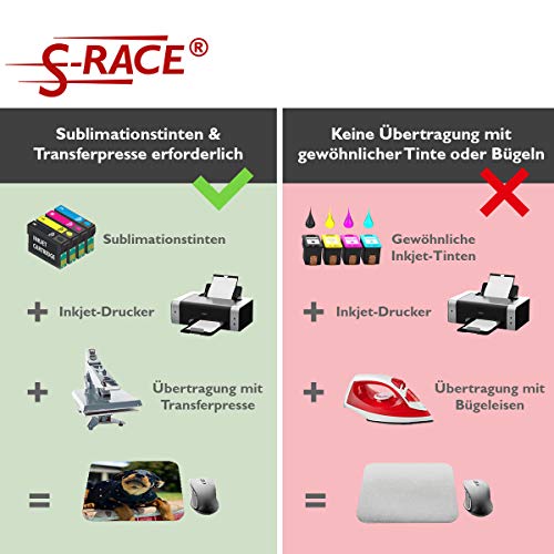 S-RACE Papel de sublimación DIN A4, 100 hojas, 120 g/m², adecuado para impresoras de inyección de tinta con tinta de sublimación, secado rápido, resistente a las manchas