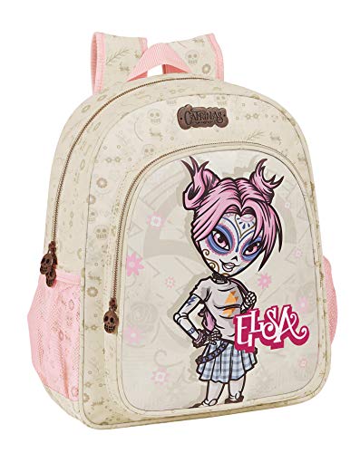 Safta 612163E640 Mochila Escolar Junior de Catrinas Elsa, 320x120x380mm, crema/rosa palo, m