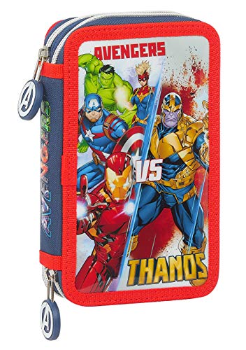 Safta Estuche Escolar con 28 Útiles Incluidos de Avengers Heroes Vs Thanos, 125x40x195m, azul marino/multicolor