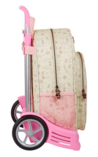 Safta Mochila 180 Espalda Ergonómica con Carro Evolution de Catrinas Kelly, Elsa y Mariko, 330x140x420mm, crema/rosa palo, m