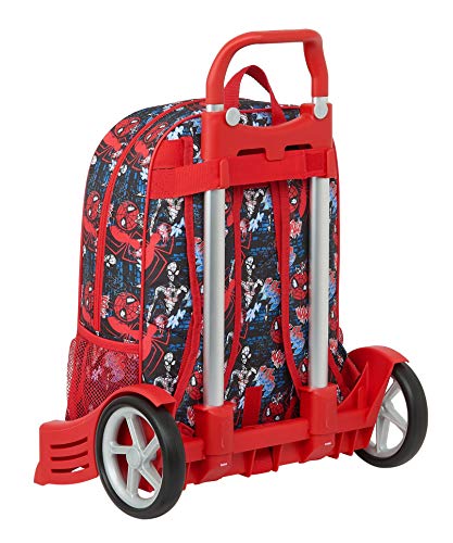 Safta Mochila 522 Espalda Ergonómica con Carro Evolution de SpiderMan Go Hero, 320x140x420mm, Negro/Rojo