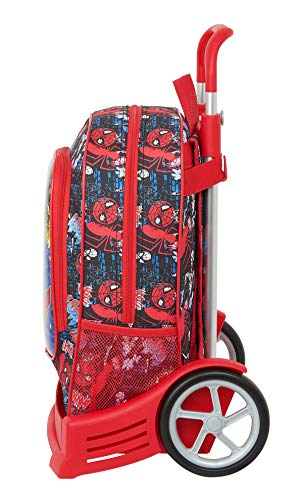 Safta Mochila 522 Espalda Ergonómica con Carro Evolution de SpiderMan Go Hero, 320x140x420mm, Negro/Rojo