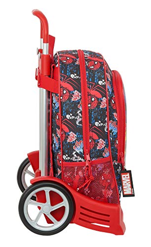 Safta Mochila 522 Espalda Ergonómica con Carro Evolution de SpiderMan Go Hero, 320x140x420mm, Negro/Rojo