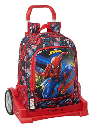 Safta Mochila 522 Espalda Ergonómica con Carro Evolution de SpiderMan Go Hero, 320x140x420mm, Negro/Rojo