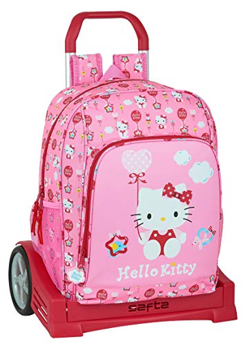 Safta Mochila Escolar con Carro Evolution Incluido de Hello Kitty Balloon, 310x140x410mm