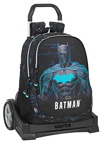 Safta Mochila Espalda Ergonómica con Carro Evolution de Batman Bat-Tech, 320x160x440 mm, Negro