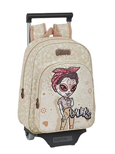 Safta Mochila Infantil de Catrinas Maya, Laura y María con Carro 705, 260x110x340mm, Beige/Marrón Claro