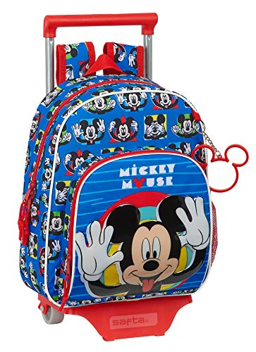 Safta Mochila Infantil de Mickey Mouse Me Time con Carro 705, 280x100x340mm, Azul/Rojo, M (M020)