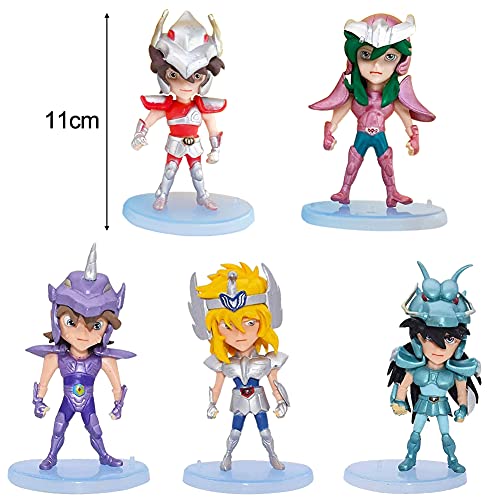 Saint Seiya Cake Topper BESTZY Saint Seiya Mini Juego de Figuras Decoración de pastel de cumpleaños de dibujos animados para Cumpleaños Decoración de La Torta del fiesta suministros 5 Piezas