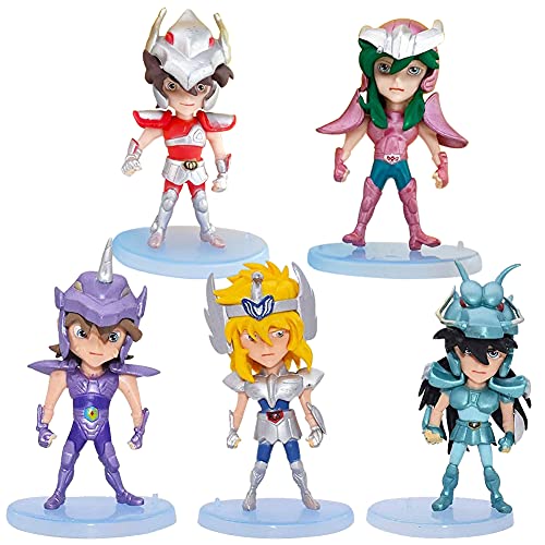 Saint Seiya Cake Topper BESTZY Saint Seiya Mini Juego de Figuras Decoración de pastel de cumpleaños de dibujos animados para Cumpleaños Decoración de La Torta del fiesta suministros 5 Piezas