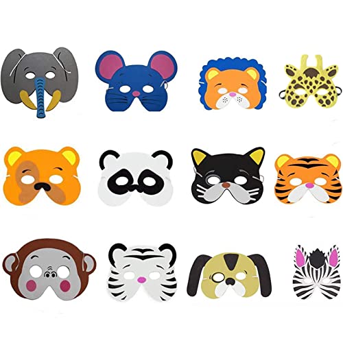 saizone 12 Piezas Máscaras de Animal Favores, para Fiesta Temática de Zoológico de Mascotas Casa de Campo Selva Safari Cumpleaños,Halloween