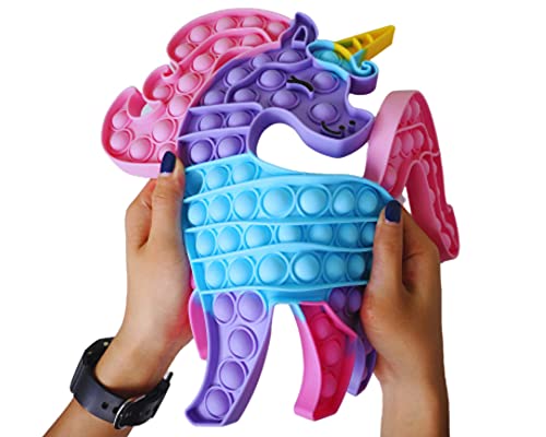 SAKELL Big Pop It Gigante Unicornio Rosa Lila Poppit Grande XXL Fidget Finger Toys Popit Enorme Navidad Decoración Juguetes Sensoriales Regalo Antiestres 30 cm 89 Popits Pops