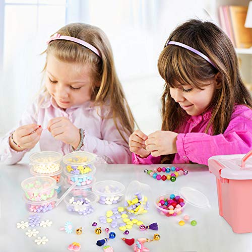 Sanlebi Niños Bricolaje Conjunto de Cuentas, 1000 PCS Abalorios para Hacer Pulseras Collares Anillos Kit Manualidades Juego de Hacer Bisuteria para Niñas