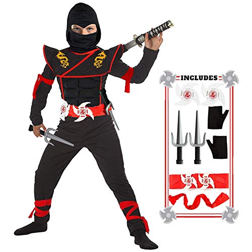 SATKULL Disfraz de ninja para niño, disfraz de lujo, de dragón, ninja, muscular, con accesorios de espuma ninja, los mejores regalos para niños (S-4-5 años)