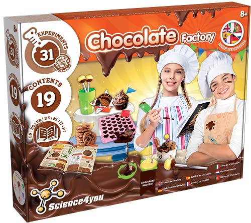 Science4you - Fábrica de Chocolates para Niños +8 Años Multi Idioma - Juego Educativo, 31 Experimentos Cientificos: Haz Galletas y Bombones Incluye Moldes - Juego Cocina Infantil para Niños 8+ Años