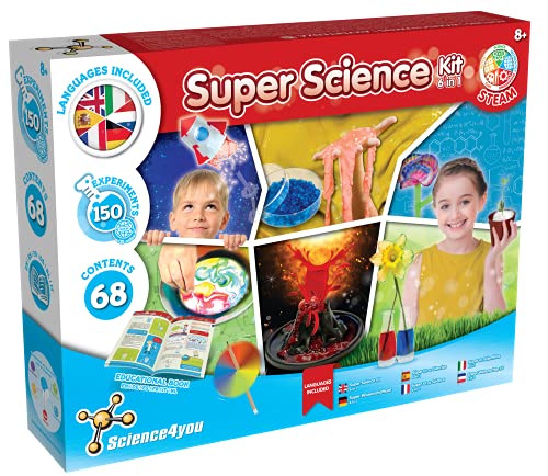 Science4you - Super Kit Cientifico Multi Idioma para Niños 8+ Años - 150 Experimentos para Niños: Laboratorio de Quimica, Volcanes para Niños, Set Jardineria Infantil, Juguetes para Niños 8+ Años