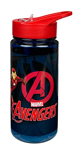 Scooli AVER9913 Aero botella de plástico con pajilla integrada y boquilla para beber, sin BPA ni ftalatos, Los Vengadores de Marvel, aprox. 500 ml