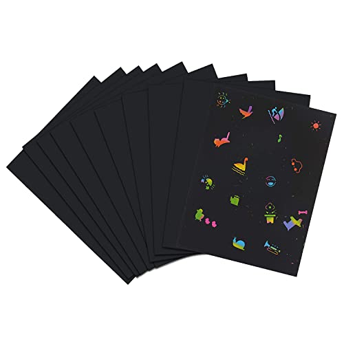 Scratch Art,JBSON 50 Hojas Dibujo Scratch Láminas para Rascar Creativas Papel para Dibujar con Niños, Manualidades, Escribir Listas, Incluye 4 Plantillas de Plantillas de Dibujo y 5 lápices de Madera