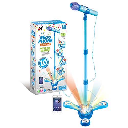 Searchyou - Micrófono de Juguete para niños con Soporte, máquina de Karaoke para niños, niñas, niños, Azul