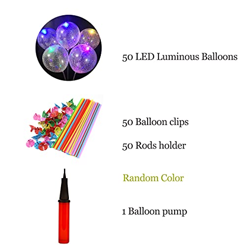 Seglory 50 globos luminosos LED con luz intermitente, bonitos globos para bodas, fiestas, cumpleaños, festivales, Navidad, decoración, incluye pilas, con varillas, soporte y bomba para globos.