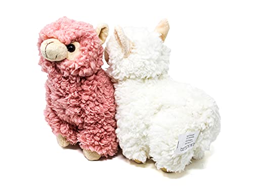 Selldorado® 2 peluches de lama / alpaca de peluche suave en color blanco y rosa, 22 cm para bebés y niños