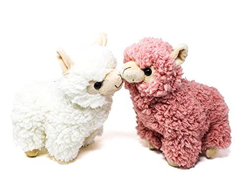 Selldorado® 2 peluches de lama / alpaca de peluche suave en color blanco y rosa, 22 cm para bebés y niños