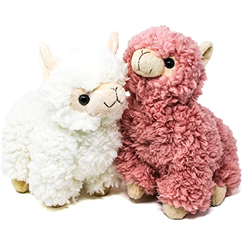 Selldorado® 2 peluches de lama / alpaca de peluche suave en color blanco y rosa, 22 cm para bebés y niños