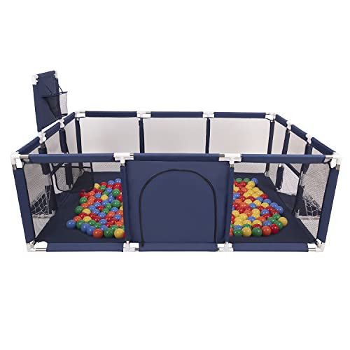 Selonis Parque De Juegos Con Canasta, Meta Y 100 Bolas Para Niños, Azul Marino:Amarillo/Verde/Azul/Rojo/Naranja