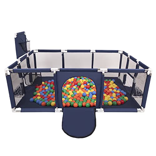 Selonis Parque De Juegos Con Canasta, Meta Y 100 Bolas Para Niños, Azul Marino:Amarillo/Verde/Azul/Rojo/Naranja