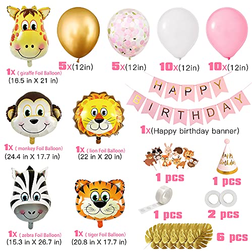 Selva Decoración Cumpleaños Niña, Selva Globos de Cumpleaños Fiesta Safari Decoracion Cumpleaños Feliz con Animale Globo Cake Toppers Fiesta Selva Globo para Niña Cumpleaños Baby Shower Decoración