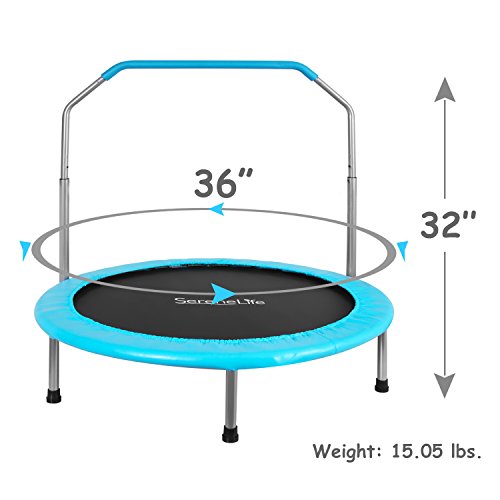 Serenelife - Trampolín Deportivo de 36 Pulgadas para Uso en Interiores y Exteriores - Trampolín Profesional de Saltos Redondos - Seguro para niños con Cubierta Acolchada y Manillar