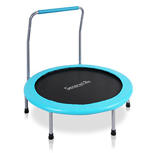 Serenelife - Trampolín Deportivo de 36 Pulgadas para Uso en Interiores y Exteriores - Trampolín Profesional de Saltos Redondos - Seguro para niños con Cubierta Acolchada y Manillar