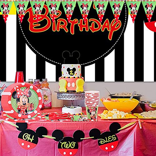 Set de Fiesta de Cumpleaños de Minnie, Vajilla para Fiesta de Cumpleaños Kit Minnie Decoración de Mesa de Cumpleaños Incluye Platos, Tazas, Servilletas, Manteles, Pajitas,Pancartas Party Supplies