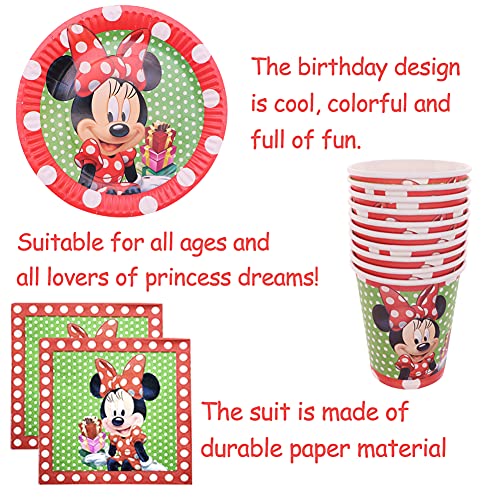 Set de Fiesta de Cumpleaños de Minnie, Vajilla para Fiesta de Cumpleaños Kit Minnie Decoración de Mesa de Cumpleaños Incluye Platos, Tazas, Servilletas, Manteles, Pajitas,Pancartas Party Supplies