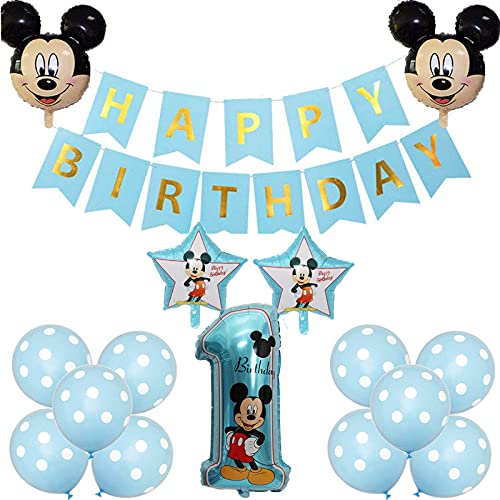 Set de Globos de Mickey Mouse, Banner de Feliz Cumpleaños de Mickey Mouse, Globos de Decoración de Fiesta de Cumpleaños de Mickey Mouse, Se Utiliza para Fiestas de Cumpleaños Infantiles, Etc