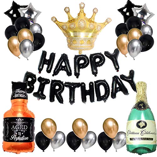 SGAHEIWI Corona de Globo de látex de Metal Dorado Globos de Carta de Feliz cumpleaños Globos Grandes Botella de Vino de champán Copa Bola Decoración de Fiesta de cumpleaños, Zafiro Profundo