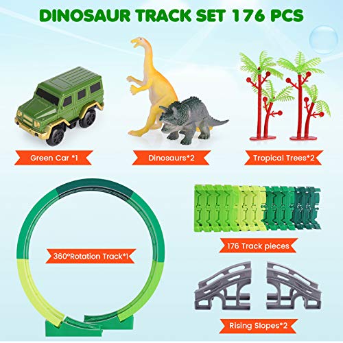 SHANNA Pistas de Dinosaurios Juguete Coche de Carreras Juego de Juguetes Vías de Tren Flexibles Juego de Rompecabezas Dinosaurio Juguetes para niño Niña Cumpleaños (Pistas Juguete A)