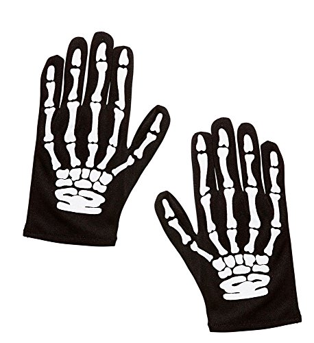 shoperama Guantes de esqueleto para niños, color negro, manos, dedos, huesos, Halloween, terror