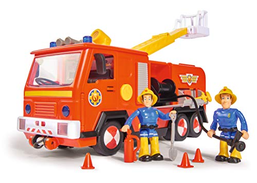 Simba Sam Jupiter 2.0 109251036 - Coche de Bomberos con Figura de Sam y Elvis, con luz y Sonido, con Escalera Extensible y luz de búsqueda, 28 cm, para niños a Partir de 3 años