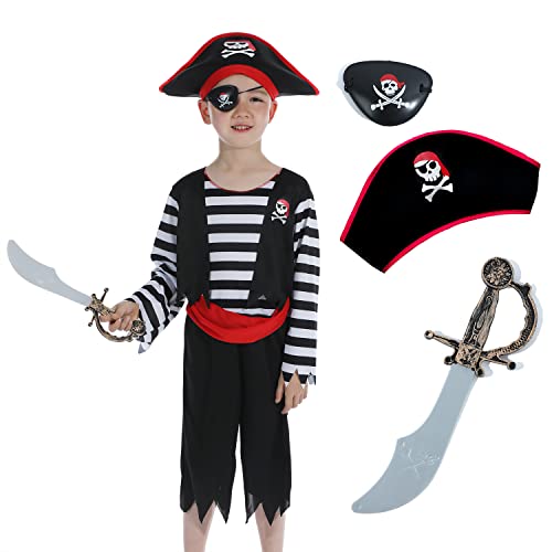 Sincere Party Disfraz infantil de pirata con sombrero, espada y antifaz, disfraz de pirata 3-4 años