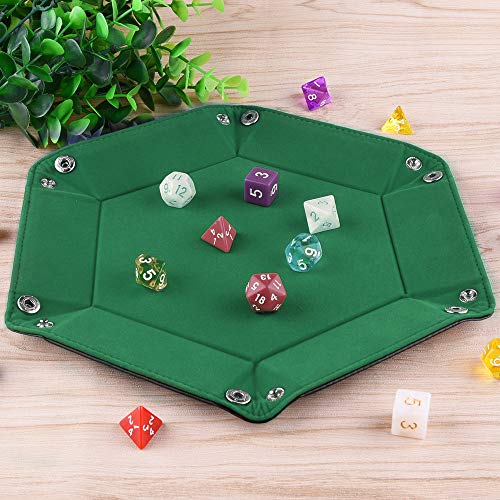 SIQUK Bandeja de Dados de Doble Tablero de Dados, Cuero Plegable de hexágono PU y Soporte de Dados de Terciopelo Verde Oscuro para Mazmorras y Dragones Juego de Dados D&D y Otros Juegos de Mesa