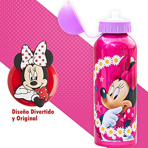 SKYLINE Cantimplora Infantil 500 ML, Minnie Mouse, Botella Aluminio para Niñas, Con Tapa Hermética, Sin BPA, Para Llevar a la Escuela, Parque, Deportes etc