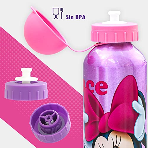 SKYLINE Cantimplora Infantil 500 ML, Minnie Mouse, Botella Aluminio para Niñas, Con Tapa Hermética, Sin BPA, Para Llevar a la Escuela, Parque, Deportes etc