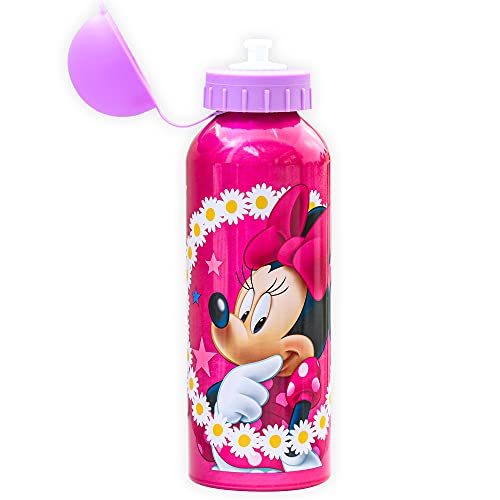 SKYLINE Cantimplora Infantil 500 ML, Minnie Mouse, Botella Aluminio para Niñas, Con Tapa Hermética, Sin BPA, Para Llevar a la Escuela, Parque, Deportes etc