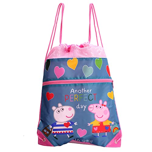 Skyline, Mochila Cuerdas Infantil, Peppa Pig, 39x30, Bolsa de Tela, Bolsa de Cordón para Deportes, Playa, Mochila de Gimnasio para Niños