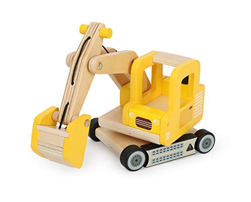 Small Foot 12010 - Excavadora de Madera con certificación FSC 100 %, Brazo articulado, rotación de 360 Grados, Juguete de construcción en casa, Multicolor