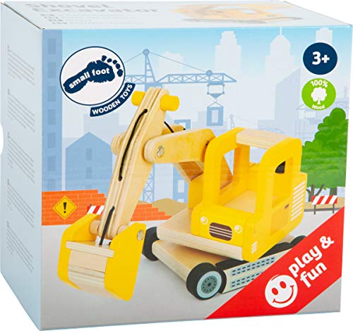 Small Foot 12010 - Excavadora de Madera con certificación FSC 100 %, Brazo articulado, rotación de 360 Grados, Juguete de construcción en casa, Multicolor